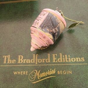 Thomas Kinkade Bradford Heirloom Glass Christmas Ornament Moonlit Village Pink